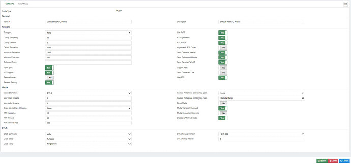 Default WebRTC Profile Settings