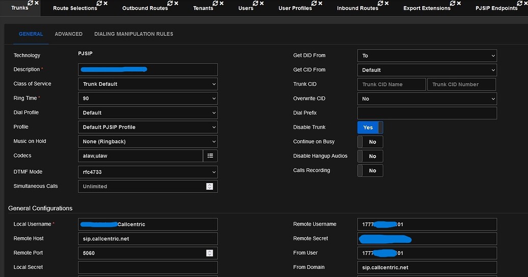 Callcentric Trunk Setting up callcentric extension as an inbound trunk - VitalPBX ...
