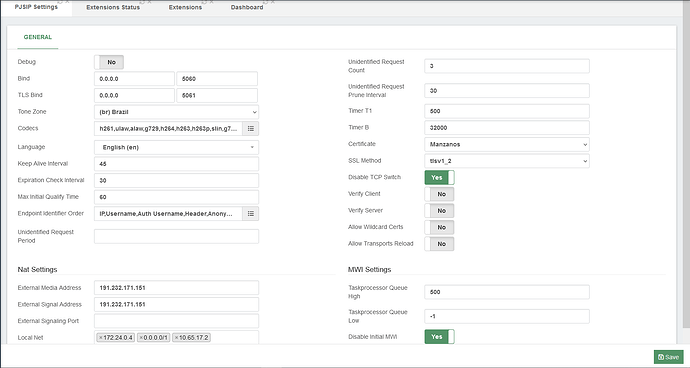 PJSip Settings