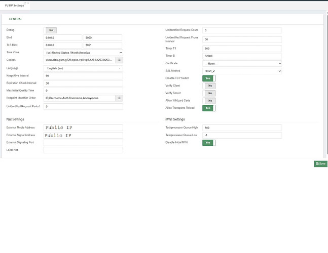 PJSIP Settings